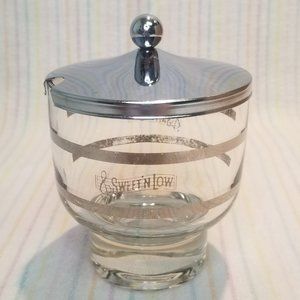 Vintage Libbey Glass Sweet n' Low Logo Sugar Bowl Silver Clear Glass Chrome Lid